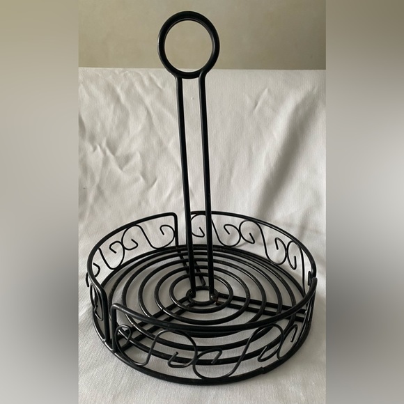 Black Round Spiral Wrought Iron Condiment Caddy with Card Menu Holder - Picture 1 of 4